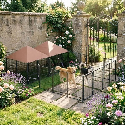 Chenil d'extérieur pour chien avec bols rotatifs et réglables en hauteur
