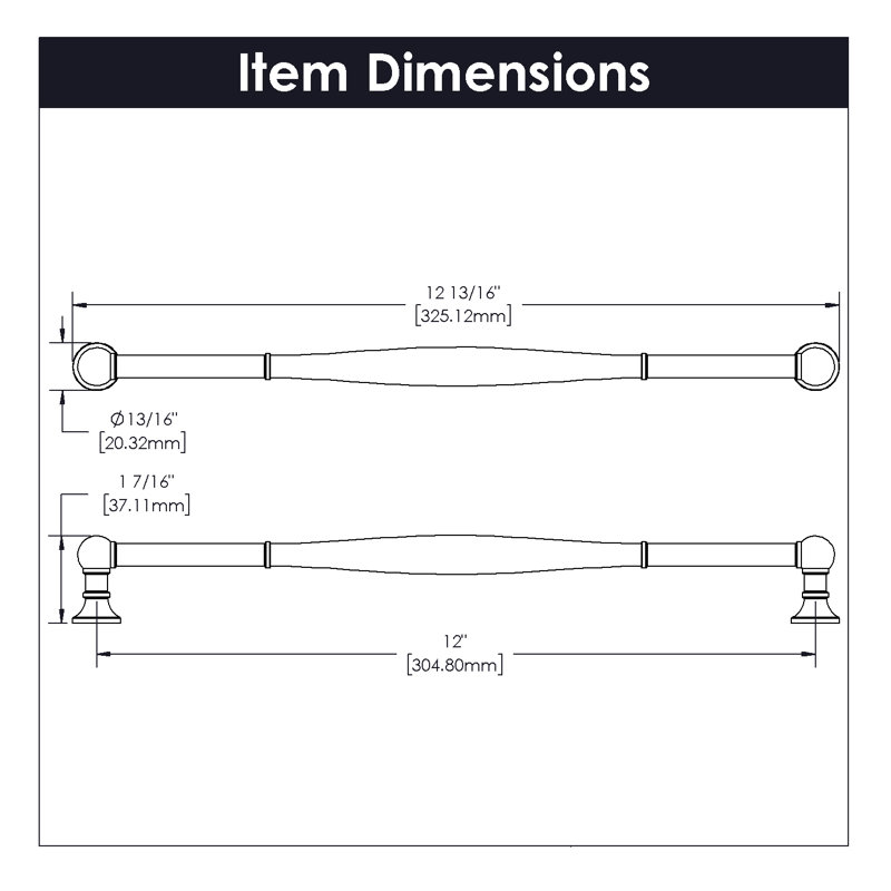 Fuller Collection Handle Pull - Traditional Hardware for Drawers & Cabinets, Polished Nickel, 12"