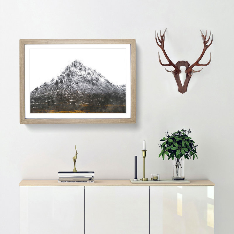 Mountain in Scotland - Picture Frame Graphic Art Print, 33cm H x 45cm W x 2cm D, Oak Framed