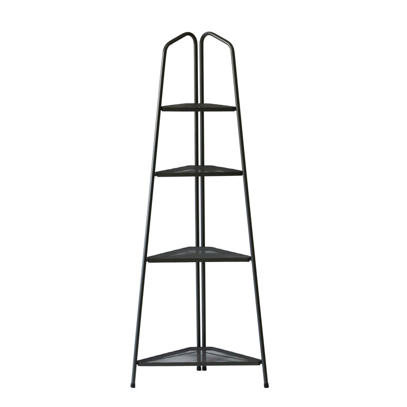Black Metal Indoor/Outdoor 4-Shelf Corner Plant Stand