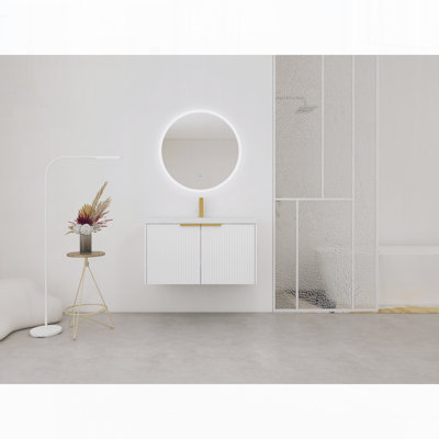 Meuble-lavabo mural 36 po avec lavabo en résine et 2 portes à fermeture en douceur