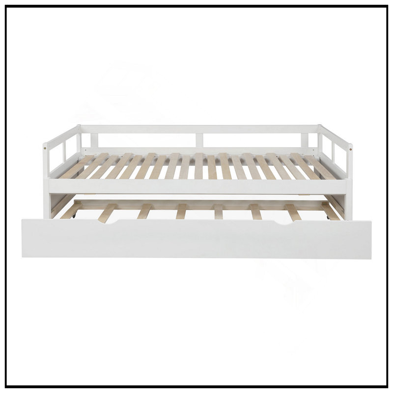 Extending Daybed With Trundle, Wooden Daybed For Space-Saving And Versatile Use In Any Home, White