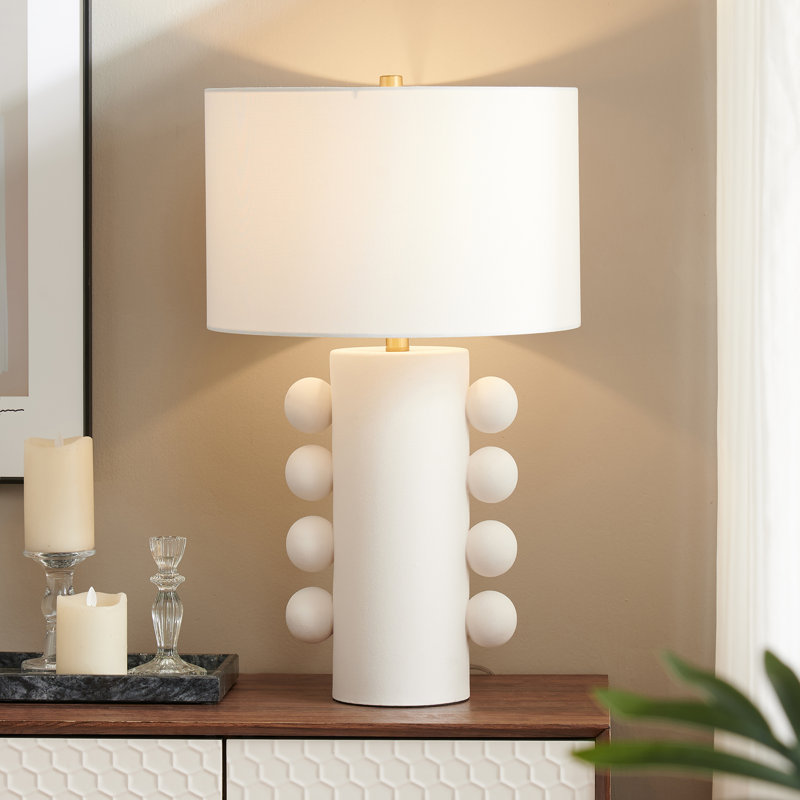 Lampe de table haute en céramique 27 po avec abat-jour en tissu blanc mat / blanc Jurrah, Blanc