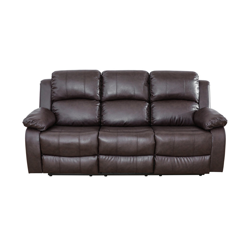 79" Premium Vegan Leather Reclining Living Room Sofa With Drop Down Table And Cup Holders, Brown