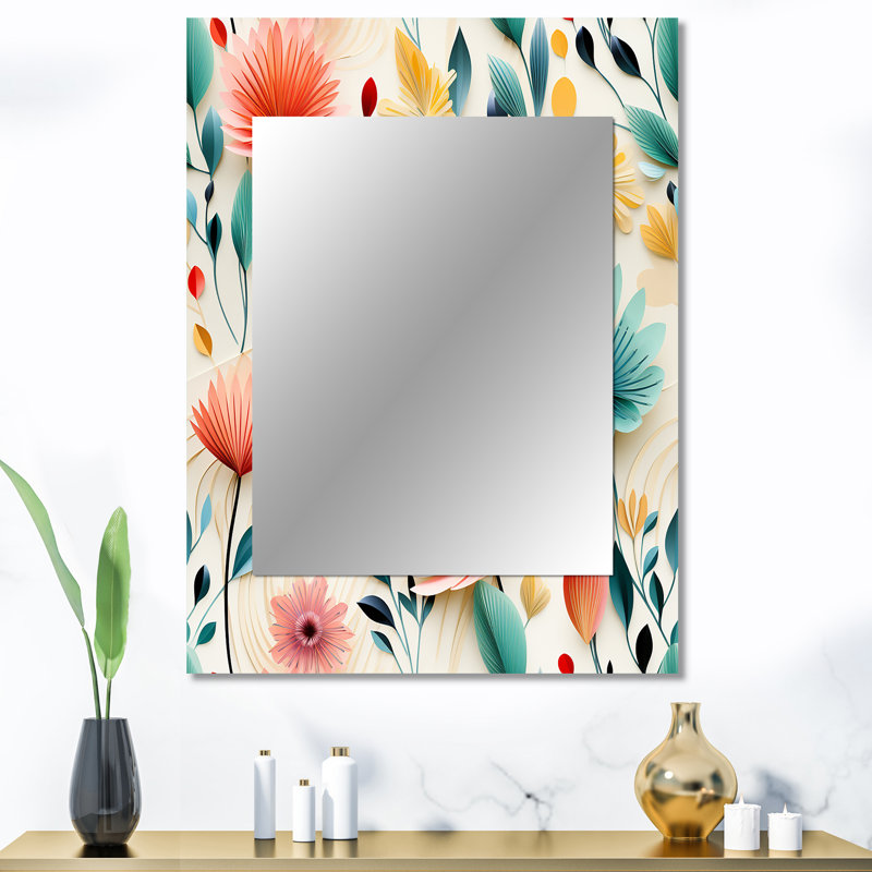Demyah Botanical Pastel Color Flowers Composition - Miroir mural décoratif botanique, miroir botanique, impression sur métal