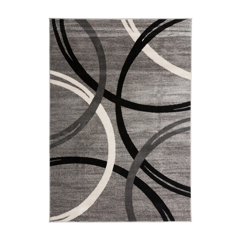 Devonshire Abstract Gray/Black/Ivory Area Rug, Rectangle 8'8" x 12'
