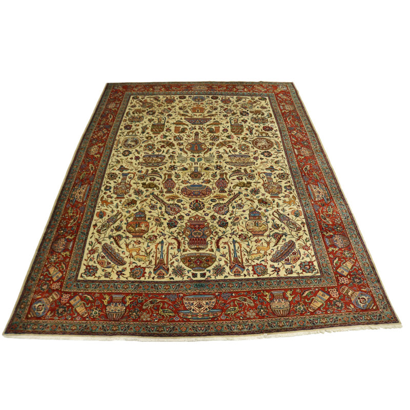 Cream Traditional 10X14 Tabriz Oriental Area Rug