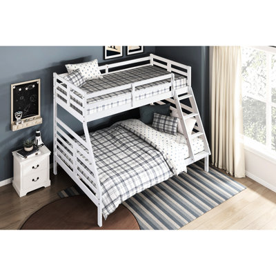Classic Twin Over Full Bunk Bed With White Appearance, Strong Wood Build, Safe Guard Rails, Easy Climb Crafted From Quality Wood, Rails And , No Foundation Needed