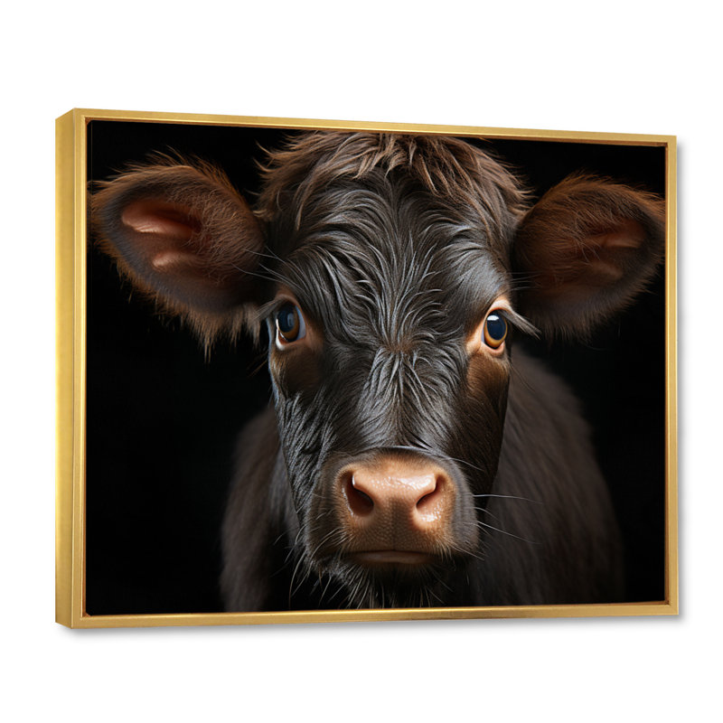 Portrait de vache - grande vache, art mural, Cadre flottant doré, 24" H x 32" W