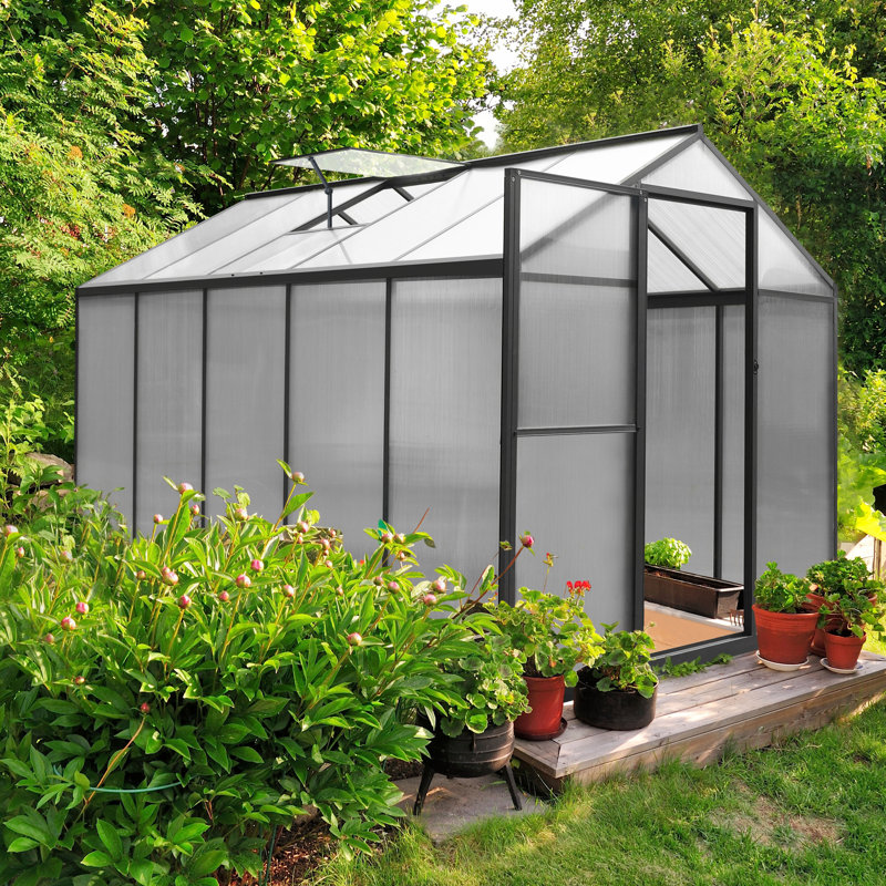 Aluminum Polycarbonate Greenhouse for Outdoor, 76.6" H x 72" W x 120" D, Gray