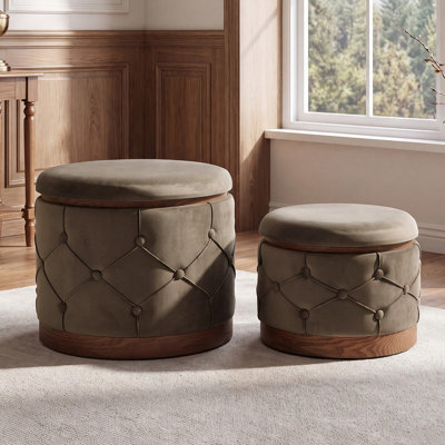 50cm Wide Velvet Round Standard Ottoman