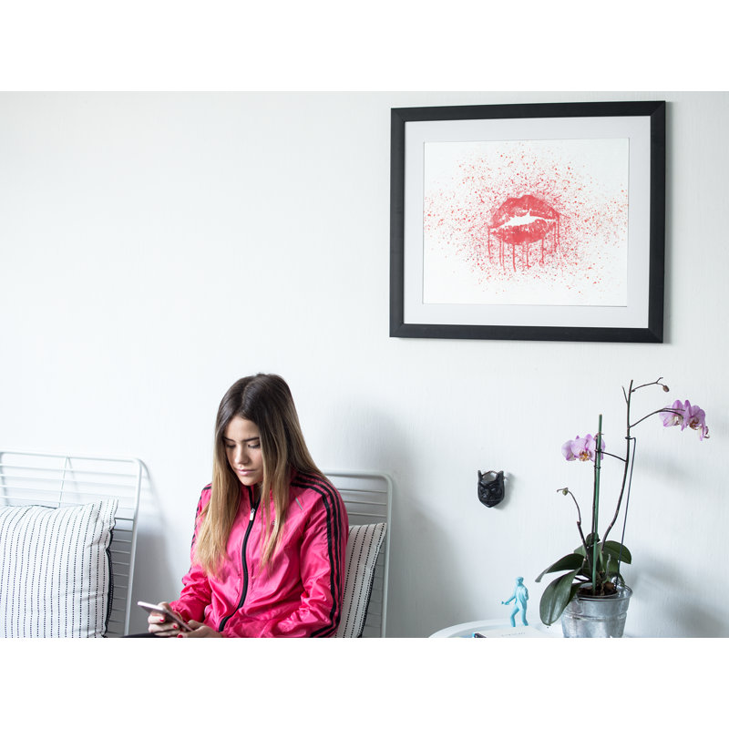 Red Splatter Lips - Single Picture Frame Print on Wood
