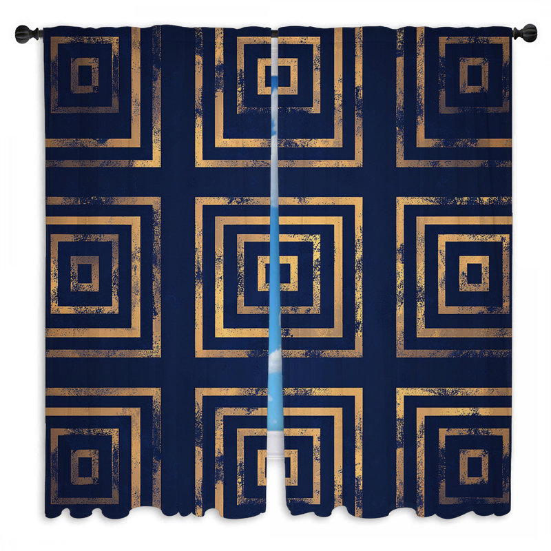 Rideaux carrés à motif géométrique Steampunk - 2 panneaux, L 20 po x L 82 po