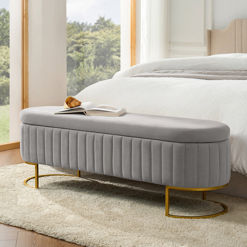 Mandolyn 55" W Storage Bench with Internal Compartmented and Channel Tufted, Dove