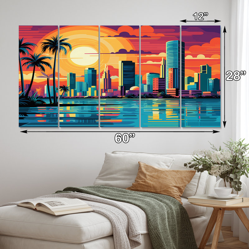 Pop Art Miami Cityscape I - 5 pièces sur toile tendue