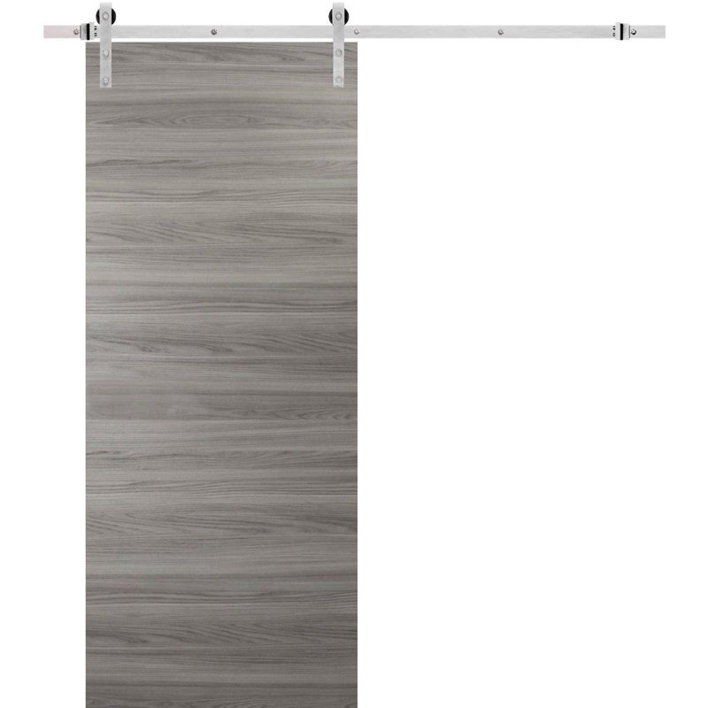 Porte de grange robuste avec quincaillerie | Planum 0010 chocolat cendré | Ensemble de cintres lourds 6,6 pi | Portes intérieures modernes à panneau plein - 30 po x 84 po - Rail argenté