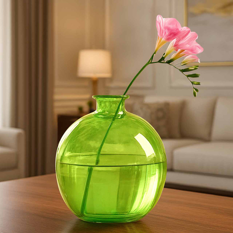 66 oz Vase de table boule en verre, vert lime, Vert lime