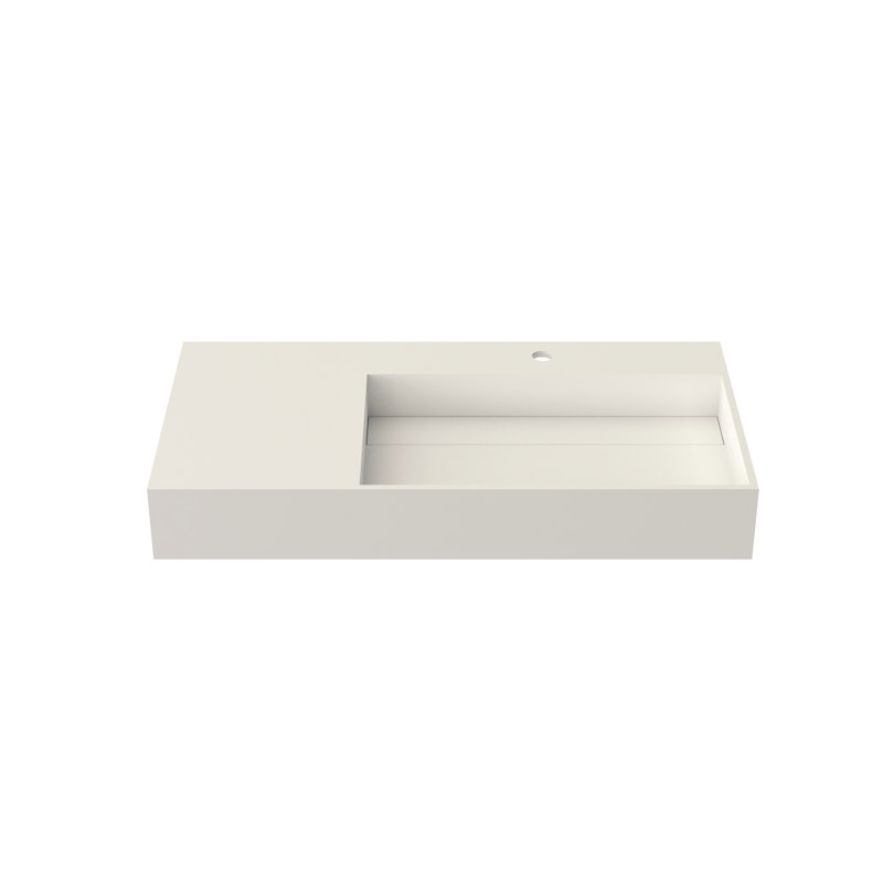 Bathroom Vanity Basin In Stone Resin Solid Surface, 53.76 Lb, Matte White, 35.51 Deep, 17.72 Wide, 5.01 High, Adaptable Footprint, - Discoloration, Multiple Installation Modes, Clean Lined Look,