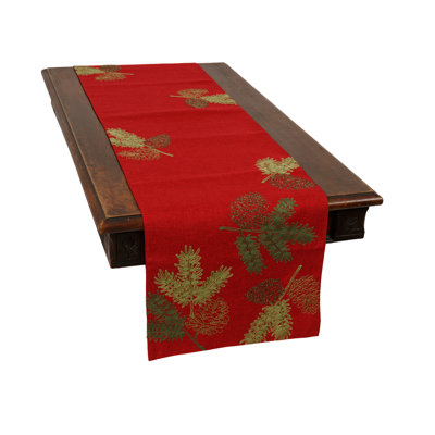 Middlet Christmas Pine Tree Branches Embroidered Double Layer Table Runner