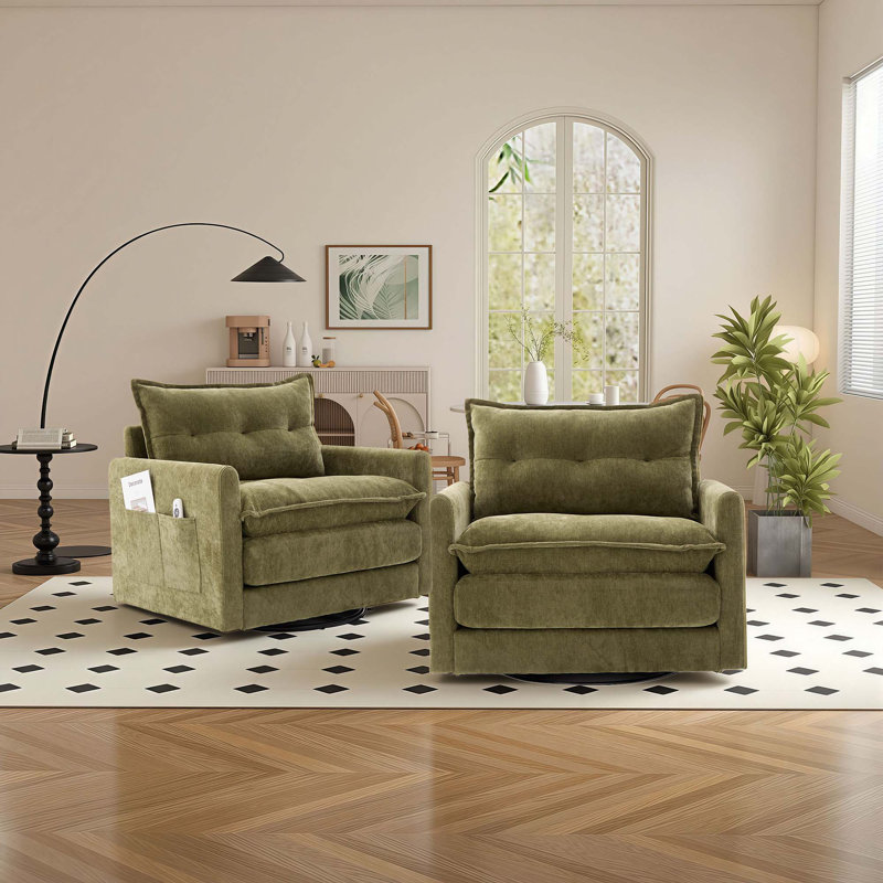 Fauteuil pivotant simple 36 po en chenille, Vert olive