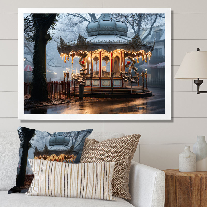 Carousel Winter Scenery - Carousel, reproduction d'art sur toile, Cadre photo blanc, H 34 po x l 44 po x P 1,5 po