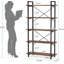 5-Tier Rustic Brown Industrial Metal Bookshelf Unit