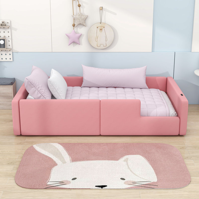 Lit simple pour enfant rembourré avec station de charge