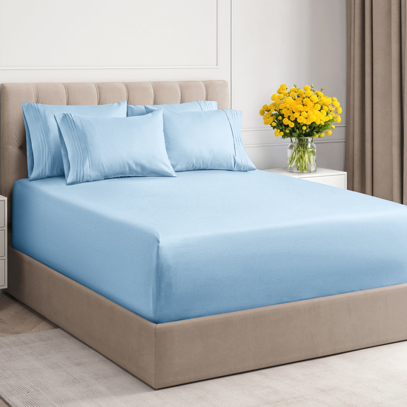 6 Piece Extra Deep Pocket Sheet Set, Cooling & Breathable Bed Sheets, Soft Hotel Luxury Bedding, Fits 18–24 Inch Mattress