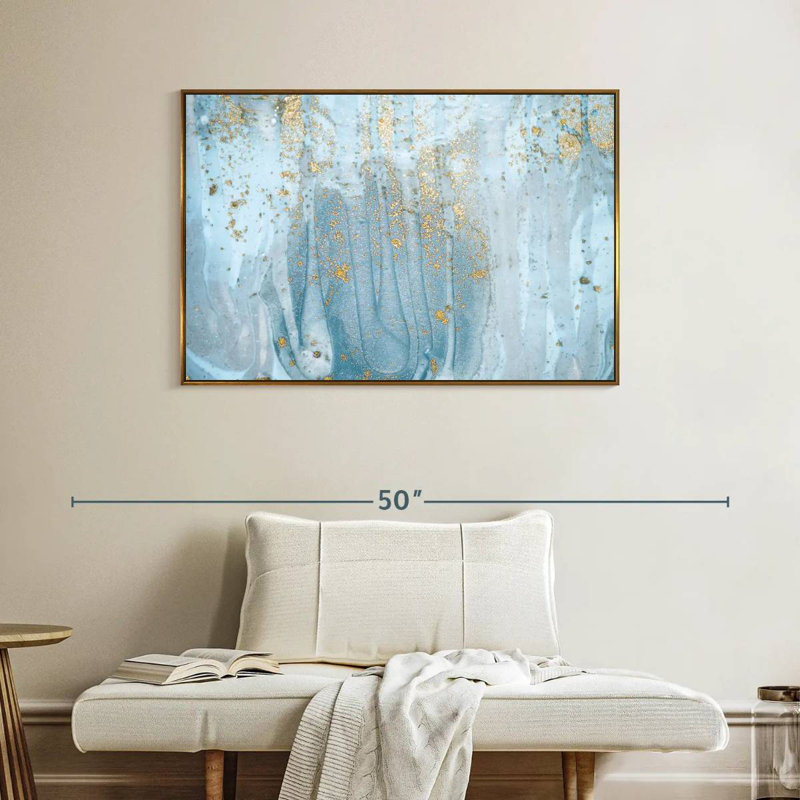Giard bleu clair, Cadre flottant doré, 40 po x 27 po