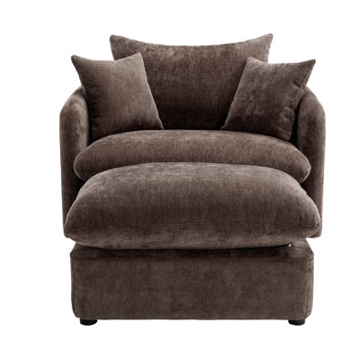 46" Chenille Upholstered Oversized Swivel Armchair With Ottoman
