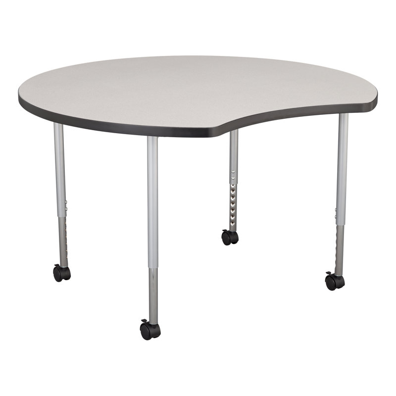 Structure Series Crescent 46" x 43" Adjustable Height Novelty Activity Table with Casters, gris, Noir/argenté
