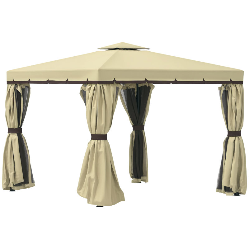 Pavillon de jardin permanent en métal L 10 pi. D Pavillon de jardin, Beige