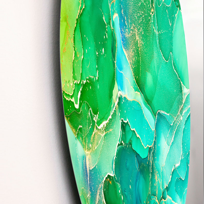 Art liquide vert et bleu - cercle moderne en métal, H 23 po x l 23 po x P 1 po