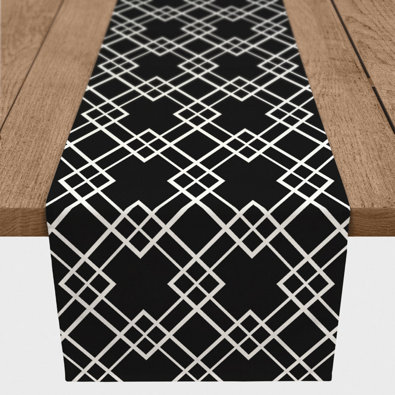 Chemin de table rectangulaire en polyester Aderita, L 90 po x P 16 po, Noir
