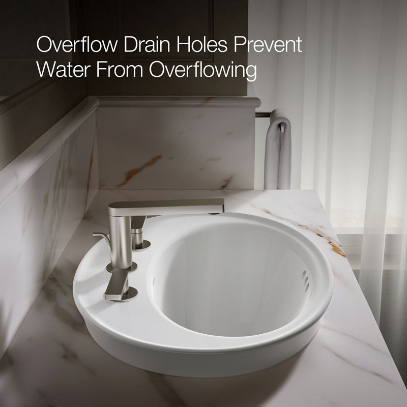 Serif Ceramic Oval Drop-In Bathroom Sink with Overflow, White, 8'' Widespread