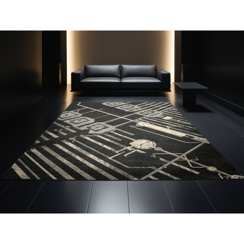 Machine Washable Kirkwood Kebabs Global Inspired Geometric Rug in Brown – Black Binding, 2x3