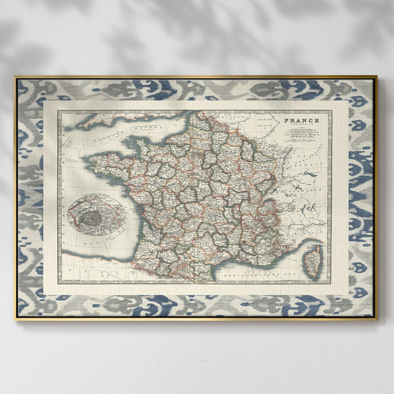 Carte frontalière de la France, H 27 po x l 41 po x P 2 po, Or