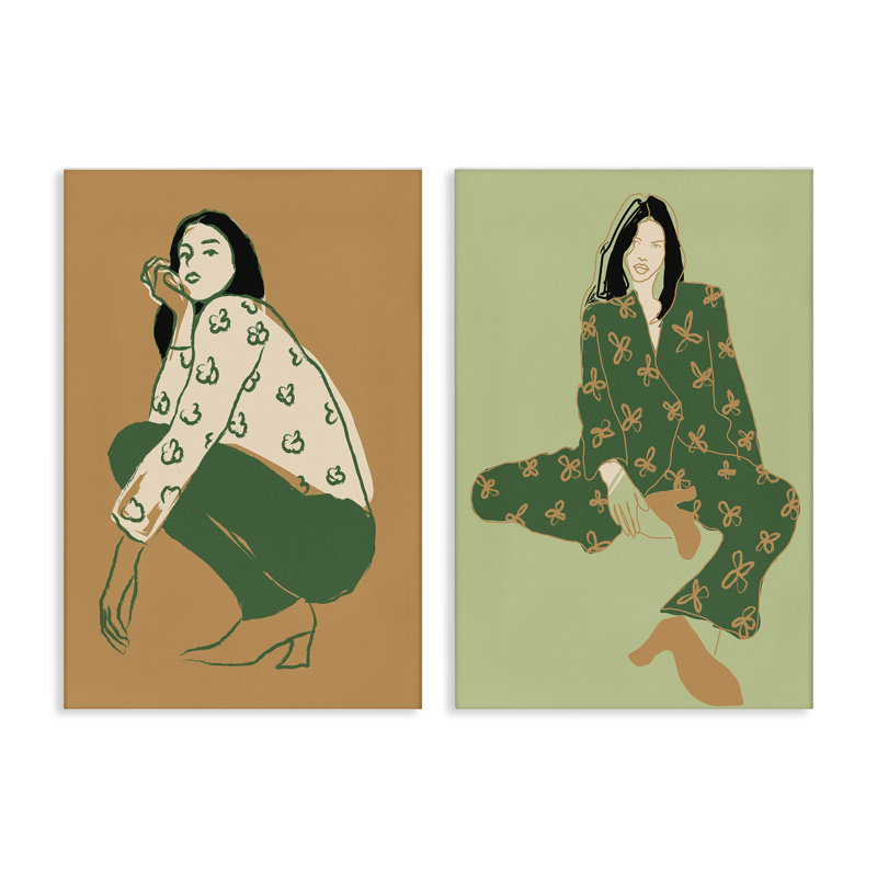 «Woman Stooping Sitting Pose», ensemble de 2 toiles murales par Incado, H 72 po x l 48 po