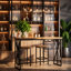 62.6" Rectangular Bar Table, Farmhouse Counter Height Pub Table with Metal Footrest for Coffee Bar