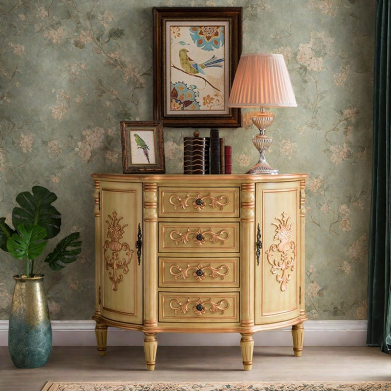 Buffet décoratif rétro en bois sculpté, H 35,82 po x l 42,32 po x P 15,35 po