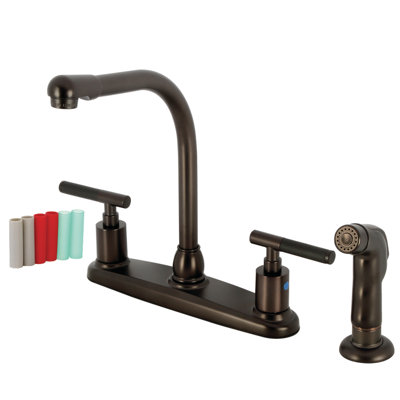 Kingston Brass Kaiser Two-Handle 4-Hole 8" Centerset Kitchen Faucet with Side Sprayer