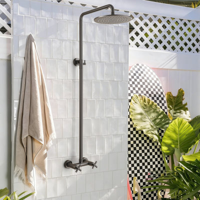 Contemporary 10" Wall Mounted Solid Brass Adjustable Height Outdoor Shower