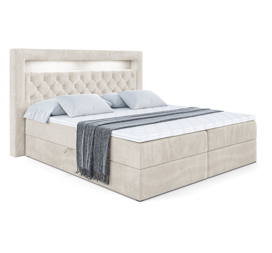 Boxspringbett mit H4 Multipocket-Matratze, Bettkasten und Topper