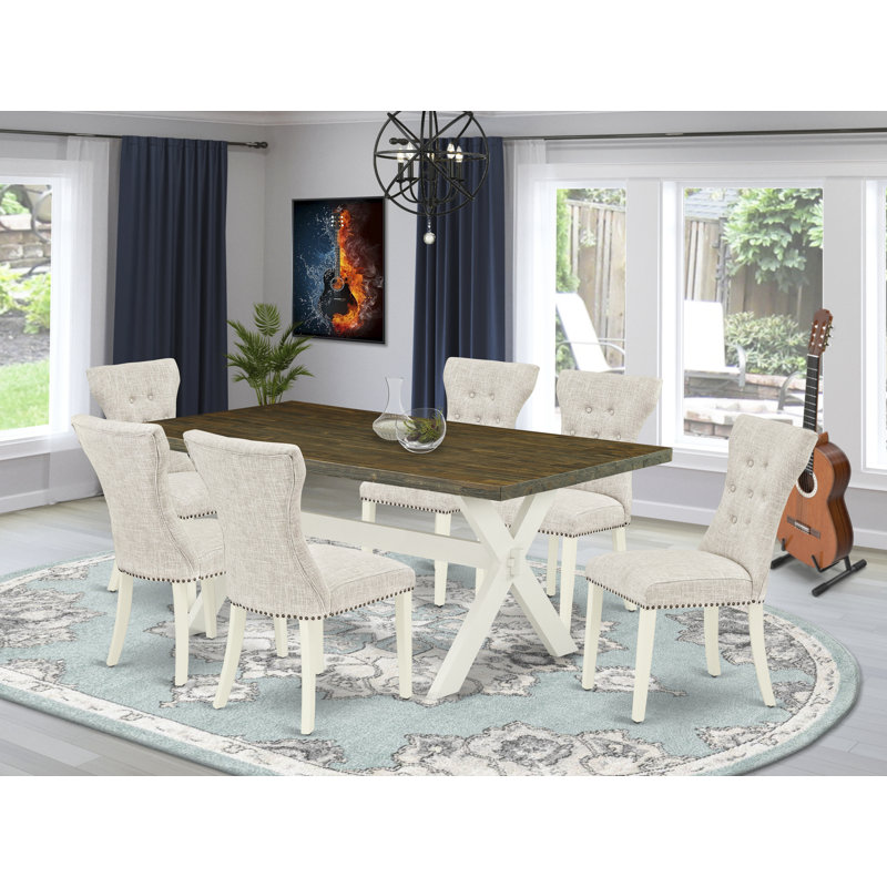 Person Acacia Solid Wood Dining Set, Distressed Jacobean, 7