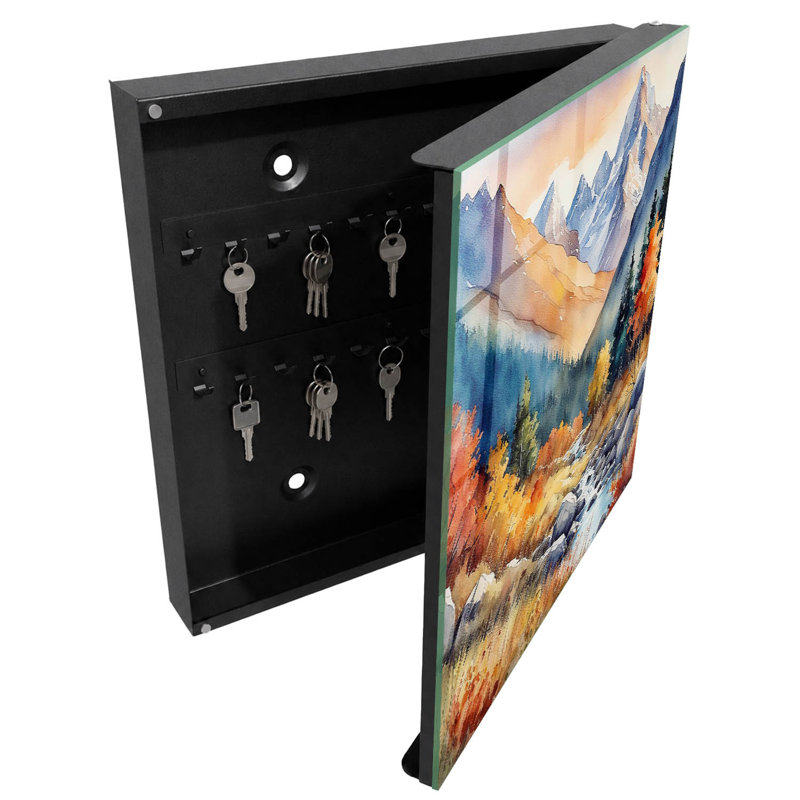 Key cabinet for wall, Opens to the right, 30x30x5, White, Mountain views with colorful trees in autumn, 
