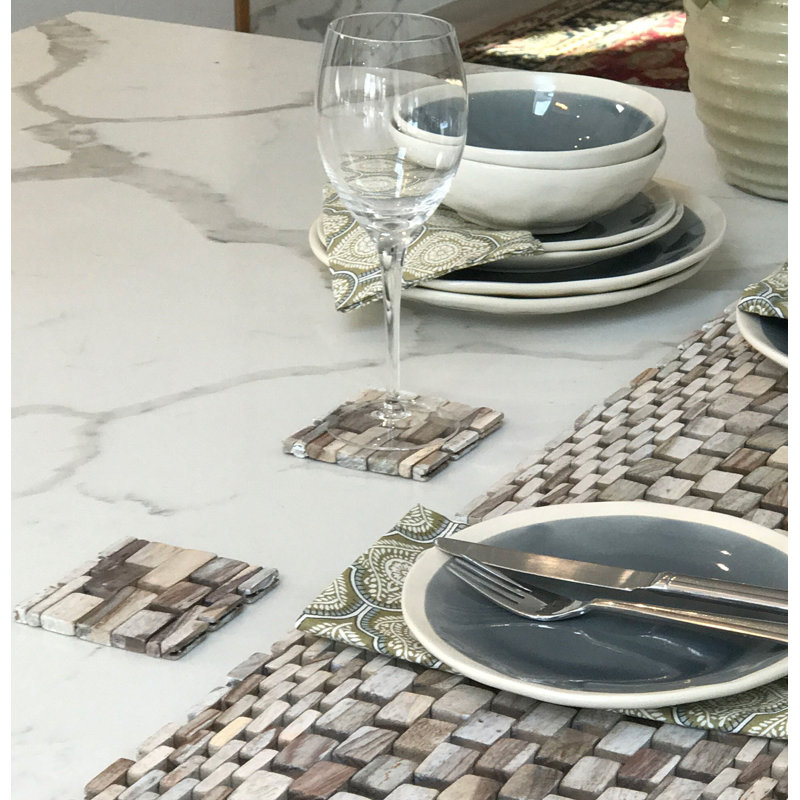 Ensemble de sous-verres recyclé teck, Bois de rose avec finition blanchie