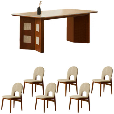 Sintered stone solid wood article dining table set