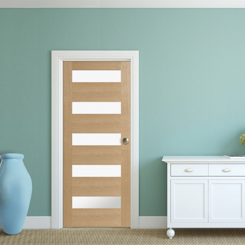 32 in. x 80 in. Right-Handed 5 Lite Satin Etch White Oak Veneer Prehung Interior Door