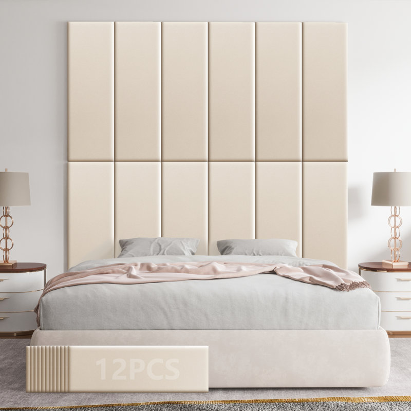 Faux Leather Peel Stick Wall Panels, Beige, 30cm H x 90cm W