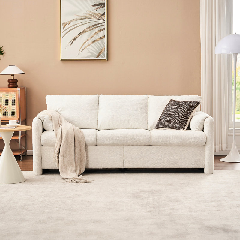 Blanc 77 po 3, avec revêtement et cadre en chenille pour un canapé moderne et élégant, en blanc, rembourrage doux en tissu, 3